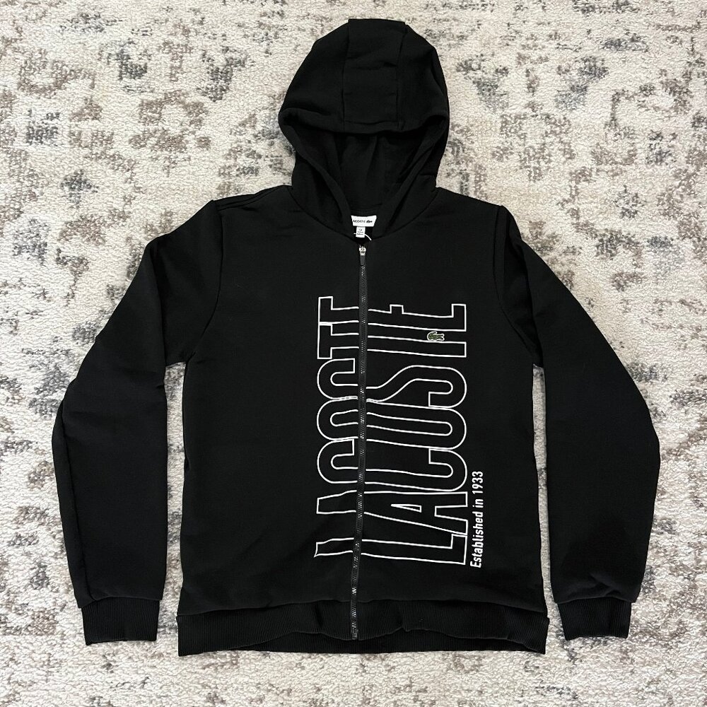 Lacoste Kid's Black Branded Zip-Up Hoodie - 14